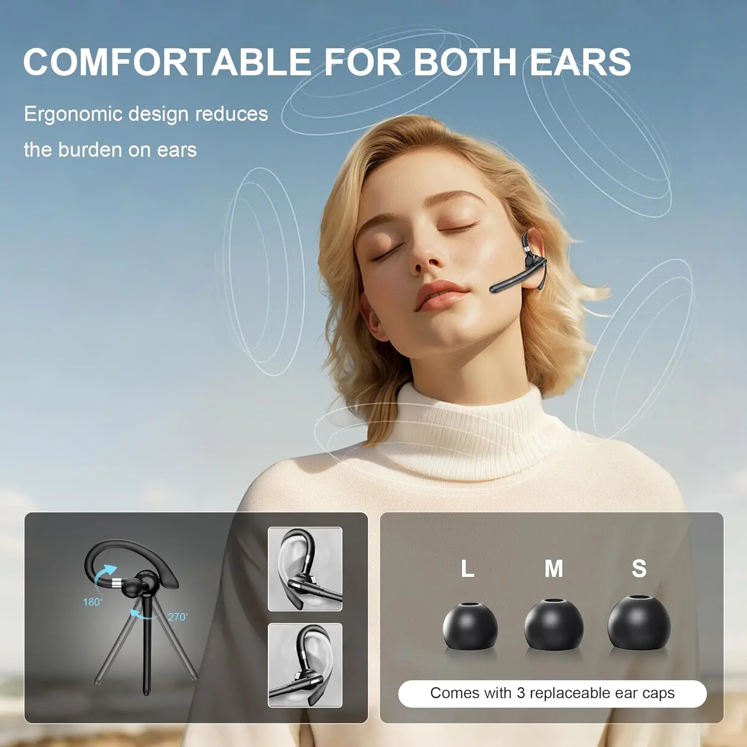 최신 블루투스 핸즈프리 이어폰 무선 비즈니스 헤드폰, 충전 박스가 있는 드라이버 용 마이크가 있는 소음 제거 헤드셋