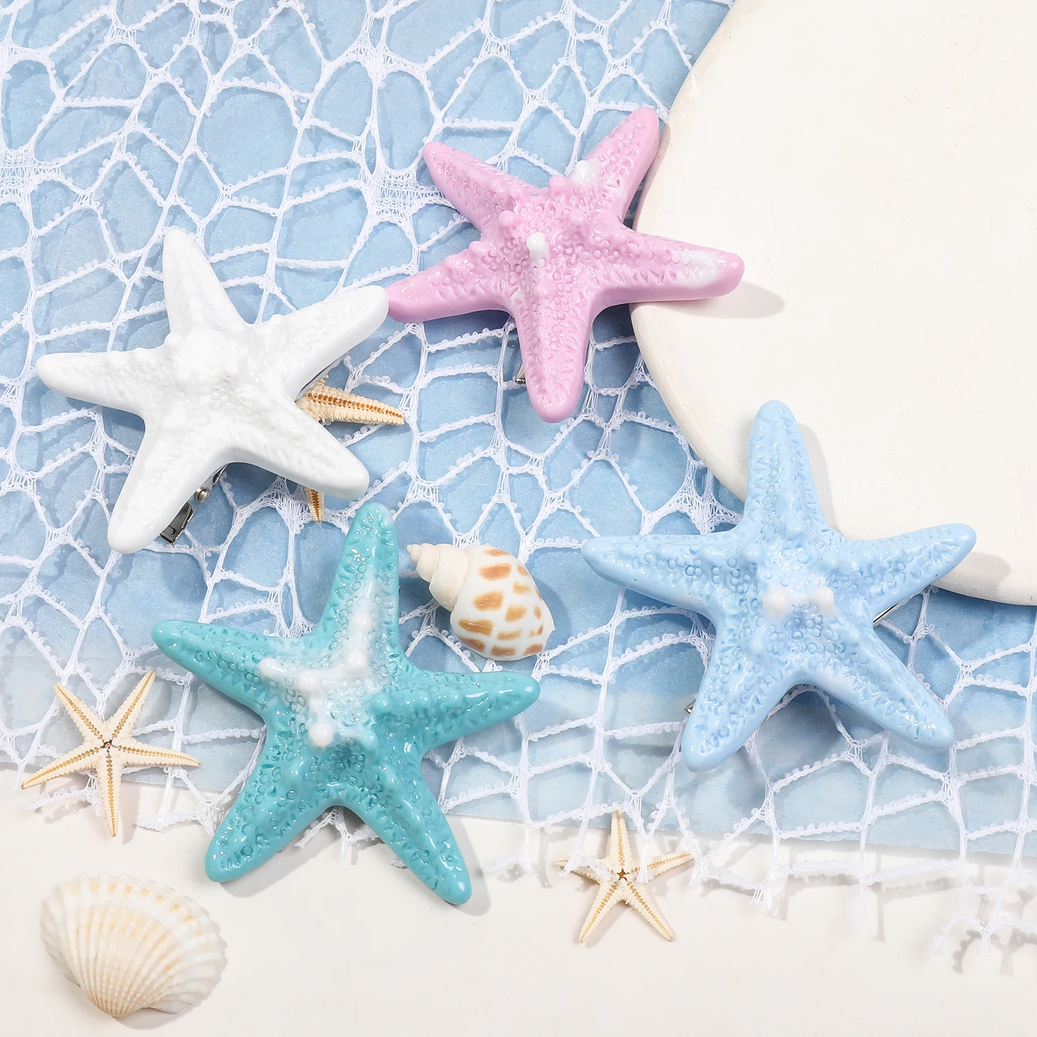 Épingles à cheveux étoile de mer en résine pour femmes et filles, pinces à cheveux sirène, accessoires de plage, 5 pièces