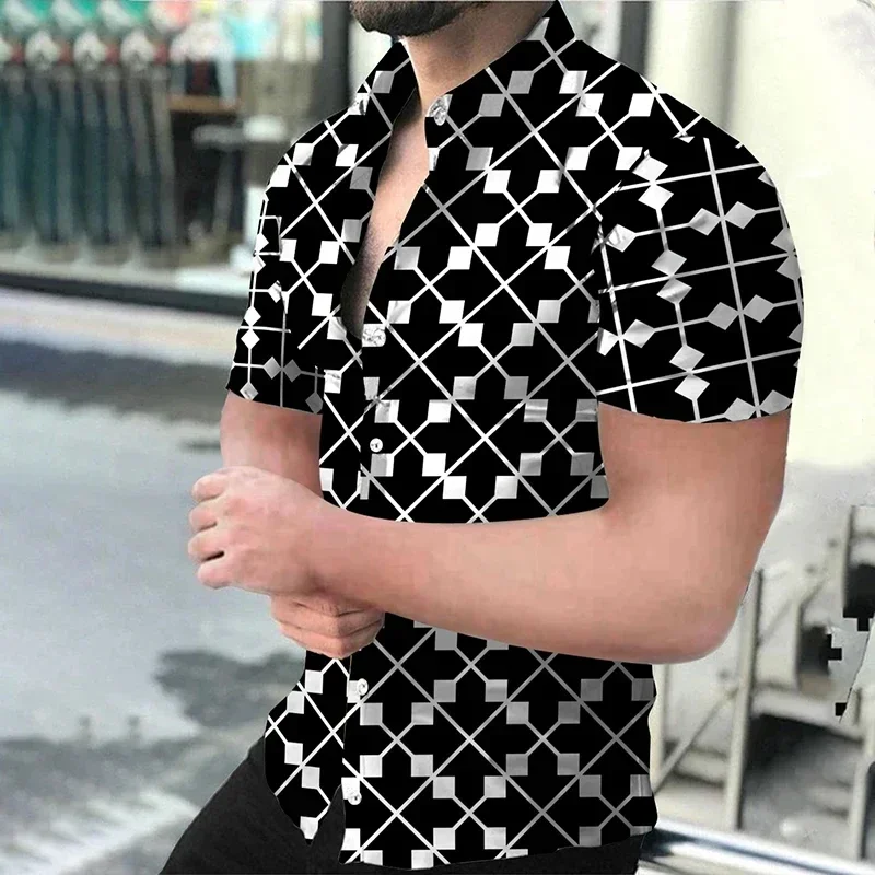 Camisa de lujo con botones impresos en 3d para hombre, blusa de gran tamaño a la moda, camisa de solapa, Camisas de playa, ropa informal