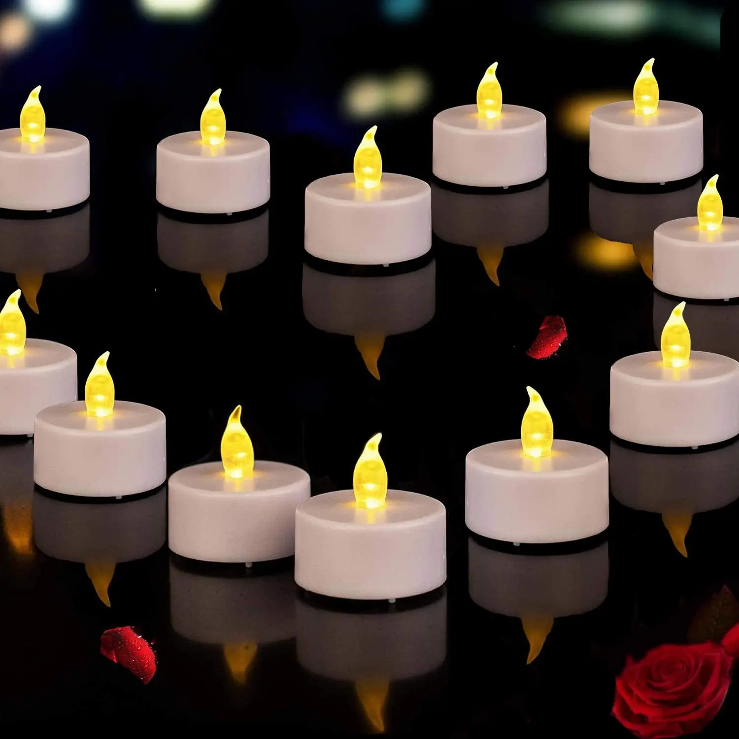 

24 Pack LED Flameless Tea Lights - Realistic Flickering Warm Yellow Candles for Holiday Party Wedding Decoration