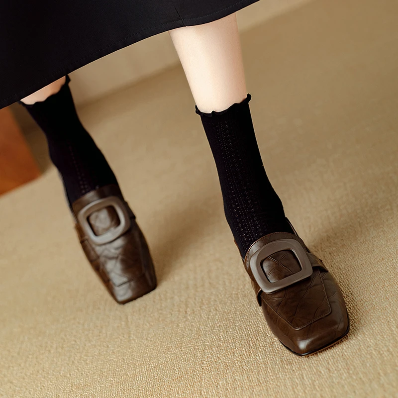 Shoes Female 2024 Hot Sale Mary Janes Women\'s High Heels Retro Dress Pumps Women   Square Toe Med Heel Shoes Women