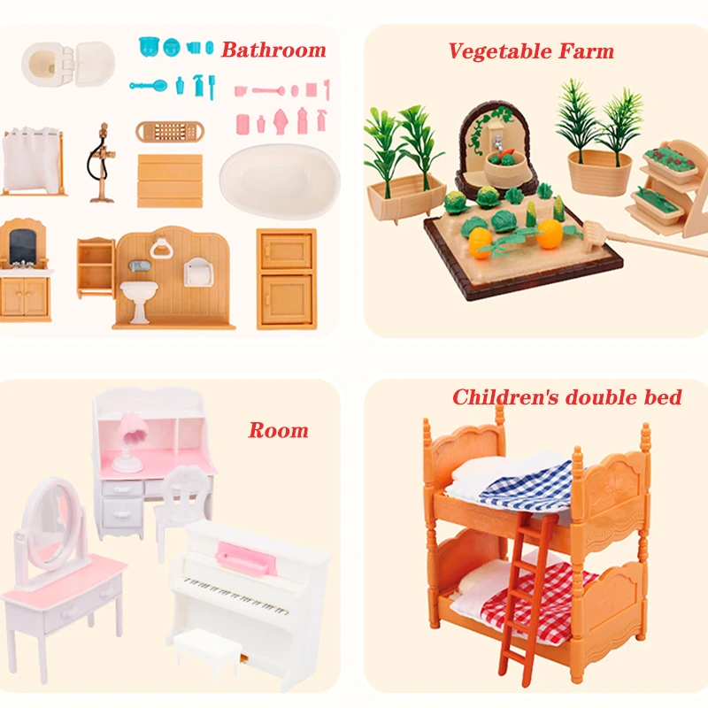 1/12 Scale Miniature Accessories Forest Family Dollhouse Furniture Model Kitchen Toy Bunk Bed Bedroom Doll Hobbies For Girl Gift