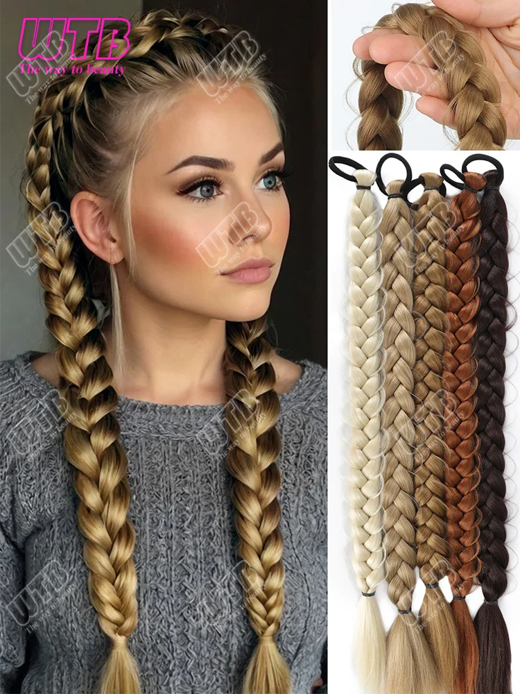 

24 Inch Synthetic Long Braided Ponytail Hair Extensions for Women With Elastic Band Hair Accessories