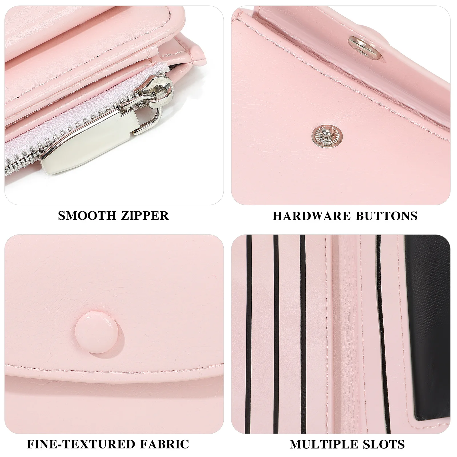 Women Short Bifold Wallet PU Leather Snap Button Small Purse Multi‑Card Slots Zipper Coin Pocket Portable Mini Wallet for Girls
