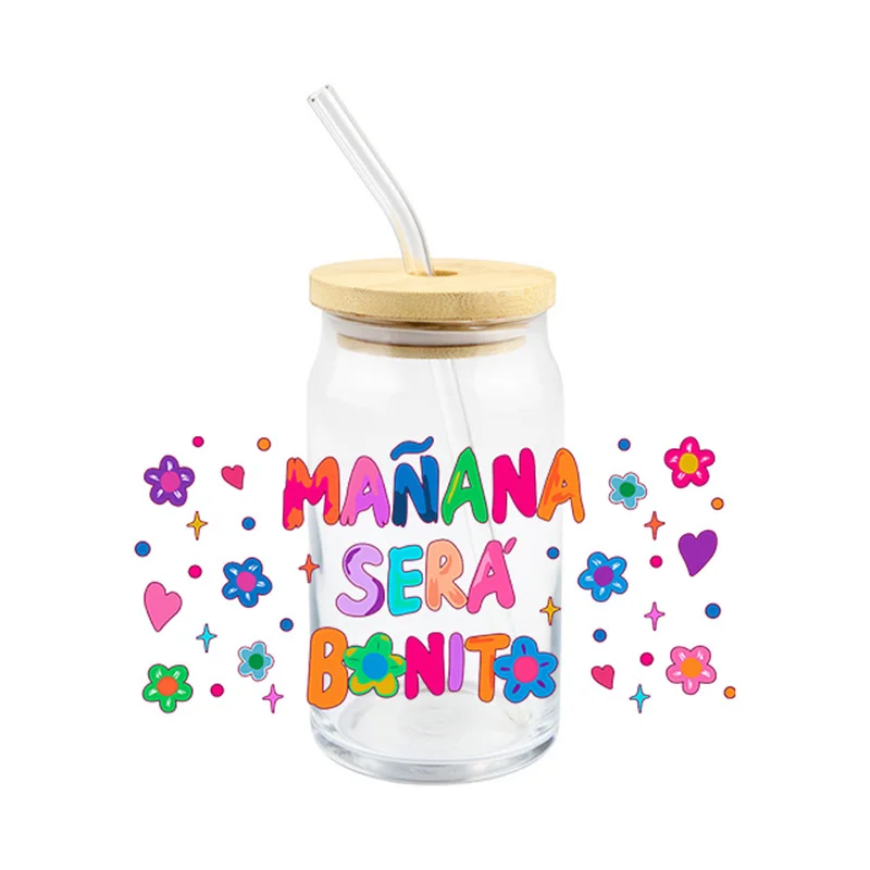 Fashion Flower UV DTF Transfer Sticker Manana Sera Bonito For Wraps Cup DIY Waterproof Custom Decals High Temperature Resistance