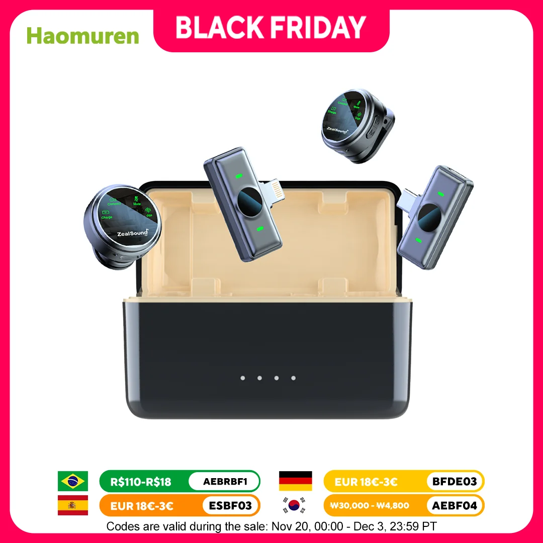 

Haomuren Wireless Magnetic Button Lavalier Lapel Microphone for iPhone Android Phone Youtube Live Recording Interview Vlog M2