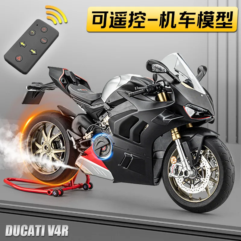 

1:6 Remote Control V4S Alloy Motorcycle Light Spray Effect Trendy Locomotive Display Model Gift For Men Cabinet Ornament Toy