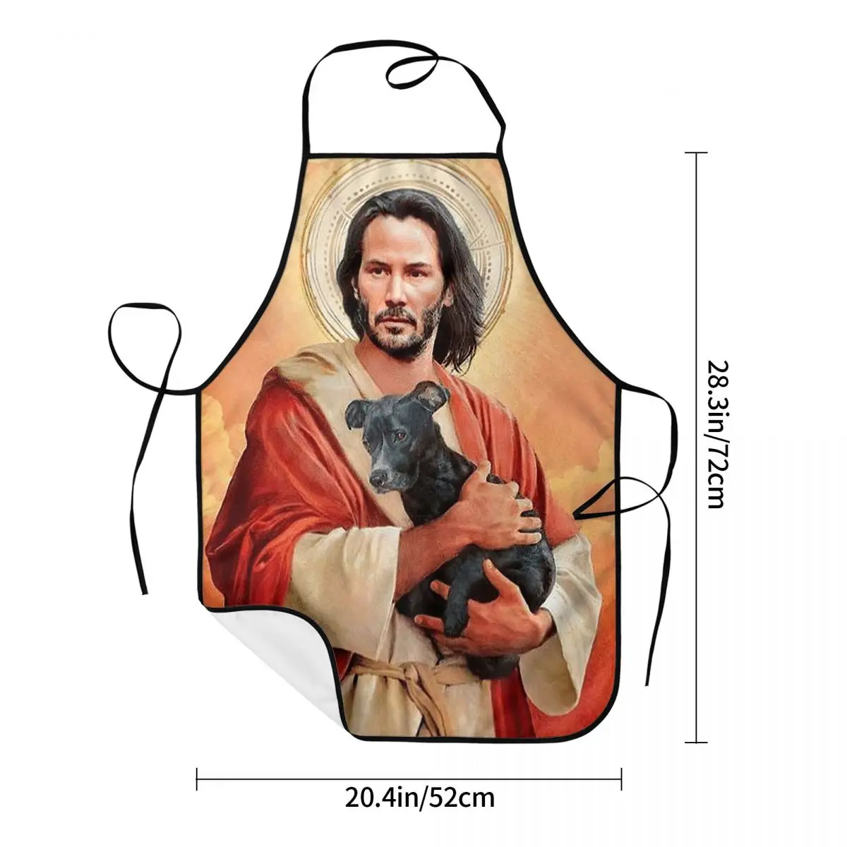 Delantal Keanu Reeves Holding A Puppy para hombres y mujeres, Saint Meme, Jesús, John Wick, babero de Chef, Tablier, cocina, hornear