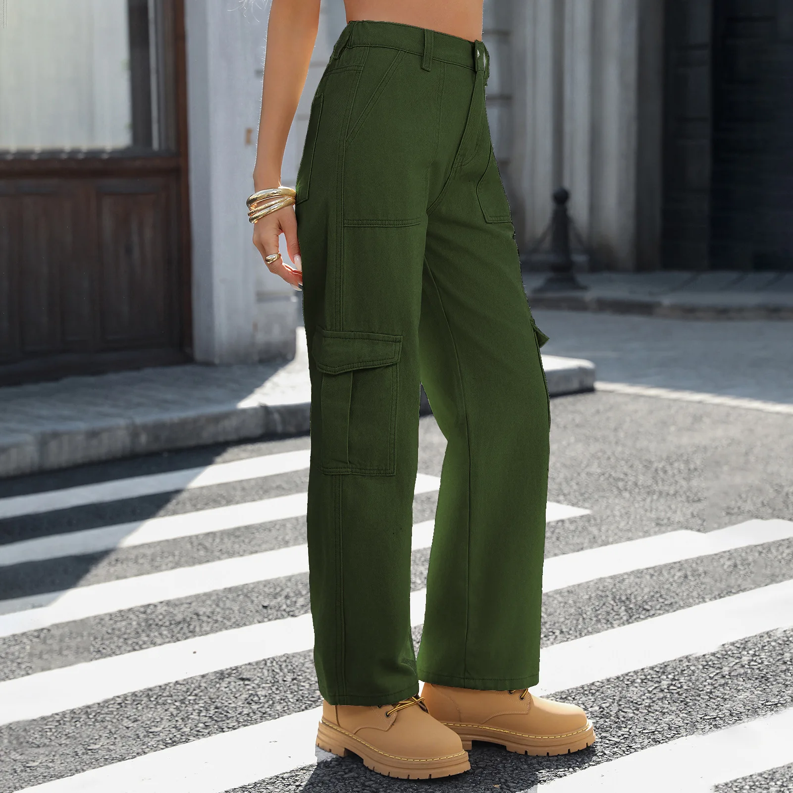 Chic Street Jeans Bottom Female Streetwear Denim Trousers Fashion Multi-pocket Tooling Straight Denim Trousers Women Y2K