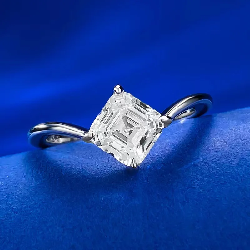 high quality 925 sterling silver jewelry 6*6 mm 1ct asscher cut moissanite diamond women rings