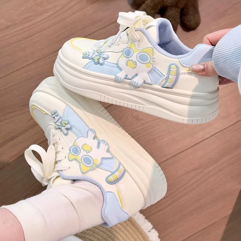 Kids Lightweight Casual Shoes Girls Cute Cartoon Cat Non Slip Flexible Comfortable Design Sneakers Children's Outdoor Play Shoes