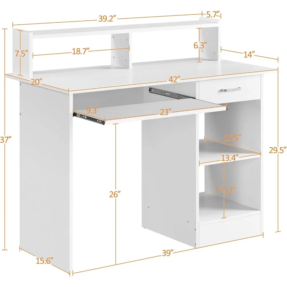 Moderner L-förmiger PC-Schreibtisch mit Schubladen, Tastaturablage und Schrank für das Schreiben von Heimbüro und Studenten