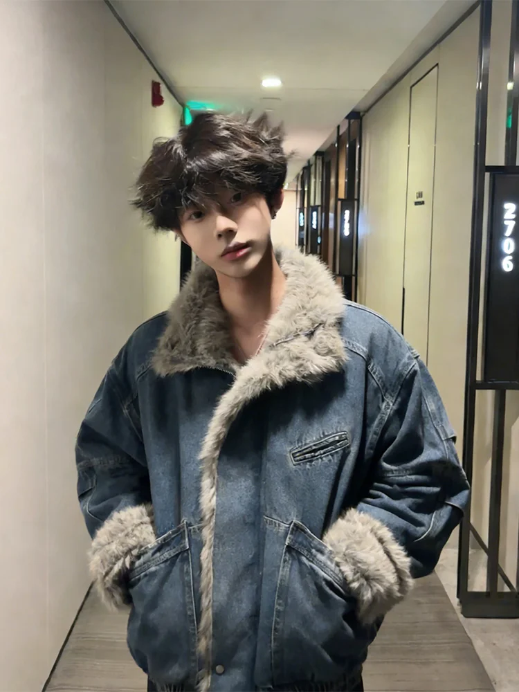 

Мужская зимняя куртка из денима и хлопка в американском стиле High Street с меховым воротником, рабочая одежда, с принтом Mountain Eagle