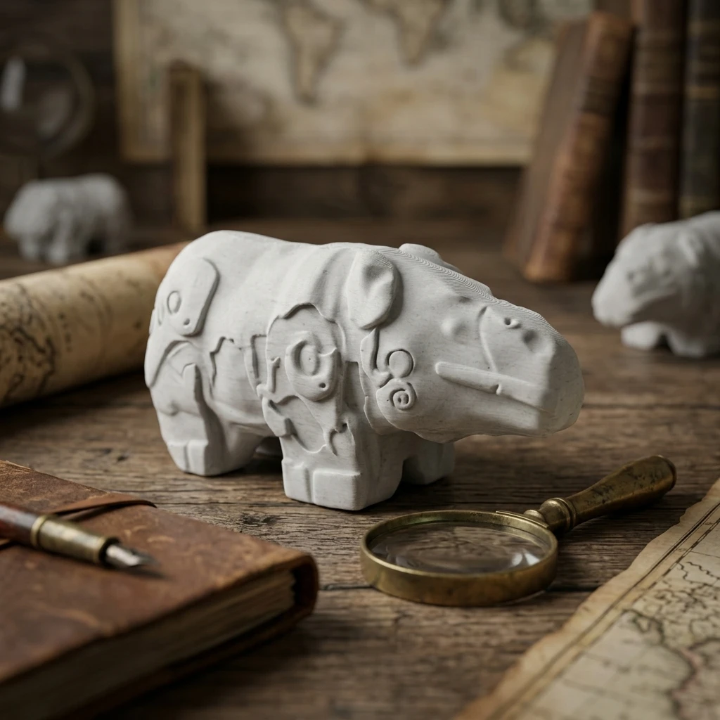 Cyberpunk Hippo Figurine 3.5in Stone Desktop Ornament Small Ancient Mechanical Animal Statue Sci-Fi Art for Gamer Desk Shelf Dec