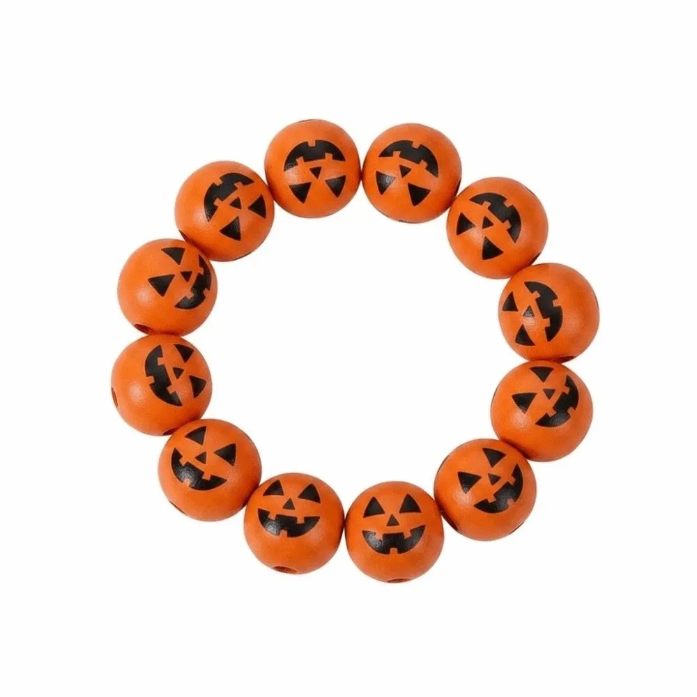 Spider Jewelry Elastic Halloween Bracelet Wooden Stretchy Pumpkin Beads Bracelet Round Orange Wood Wristband Holiday Gift