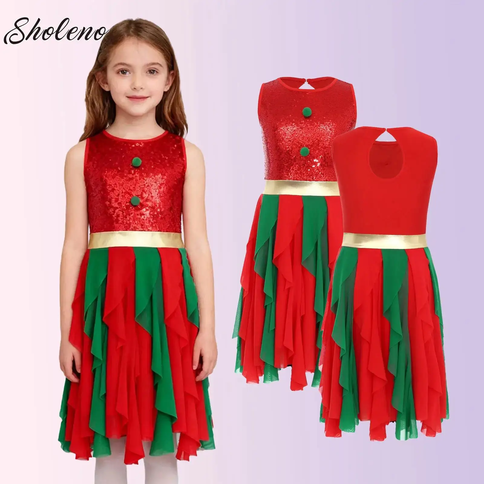 Maillot de danse de Ballet de noël pour enfants filles, justaucorps de patinage artistique, Tutu en maille, robe de Cosplay du père noël, Costume de spectacle