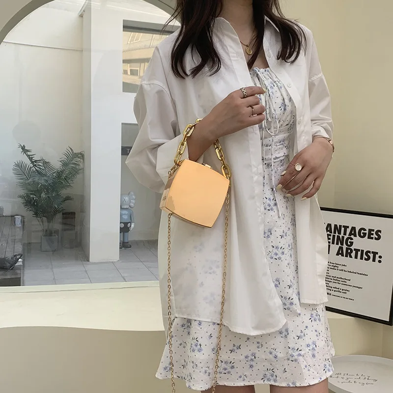 2022 Trend Designer Clutch Bag Gold Silver PVC Box Design Party Evening Chain Shoulder Crossbody Bags Mini Purses and Handbags
