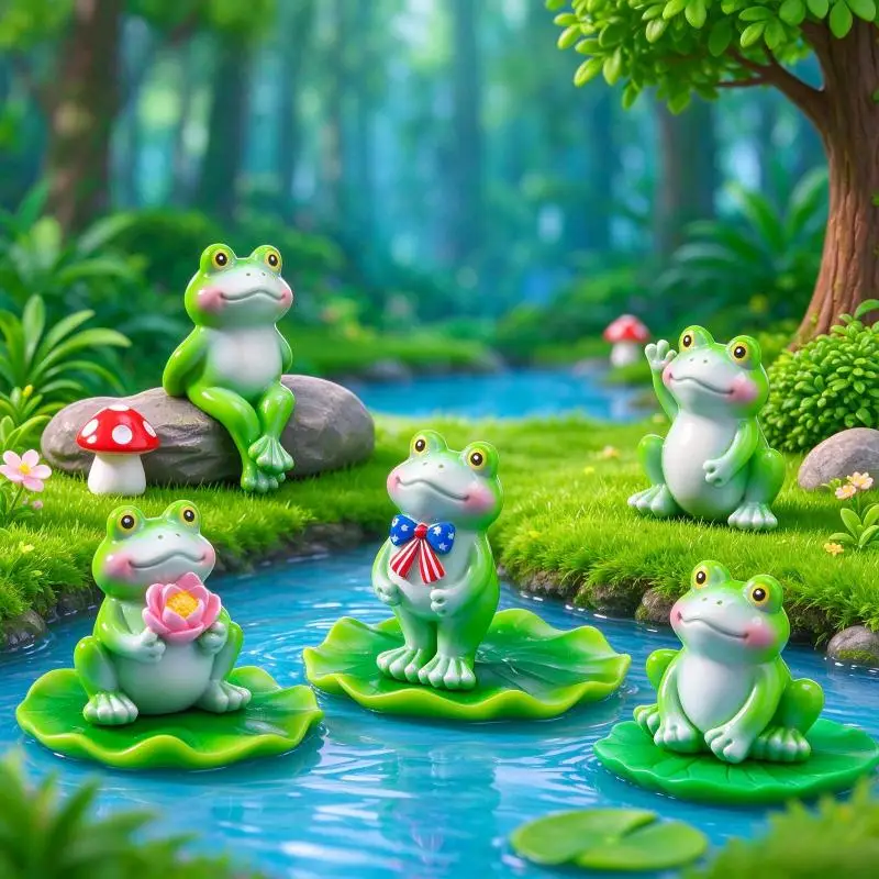 5Pcs Cute Mini Frog Figurine Lovely Cartoon Animal Statue Ornaments For DIY Micro Landscape Garden Terrarium Decoration