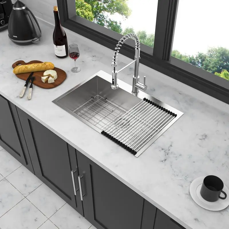 

33x22 Inch Drop-In 16 Gauge Stainless Steel Single Bowl Kitchen Sink Basin Topmount