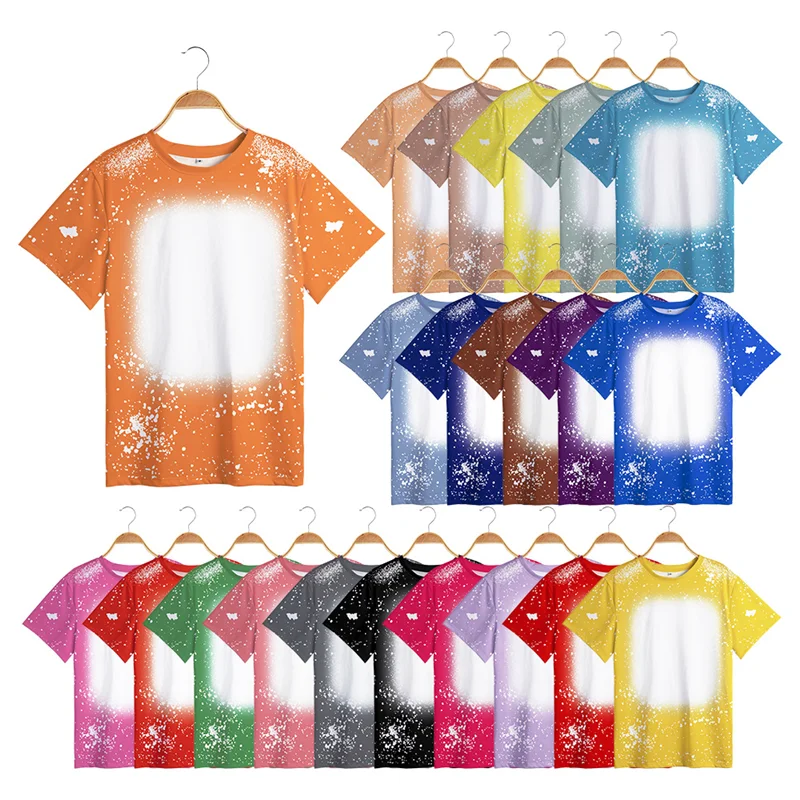 Summer Sublimation Blank Bleach T-Shirts Short Sleeve Round Neck Tops Family Matching Outfits Adult Kids for Diy Photo Print