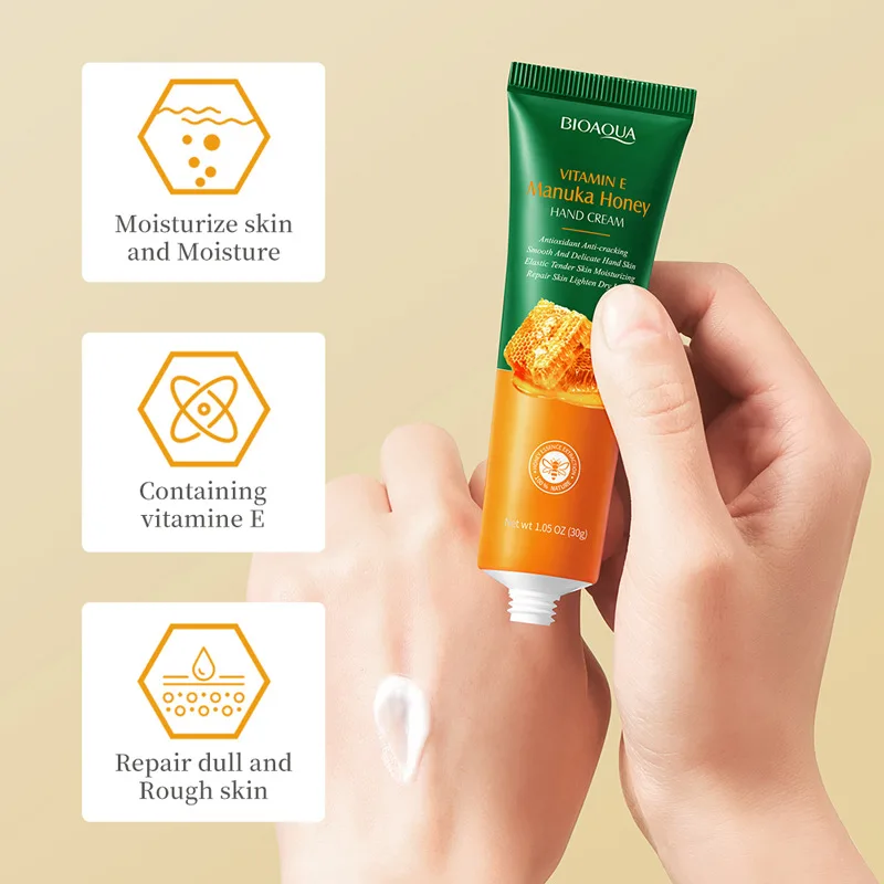 Crema de manos hidratante con miel y vitamina E, nutrición intensa, alivia la piel para manos suaves y sedosas