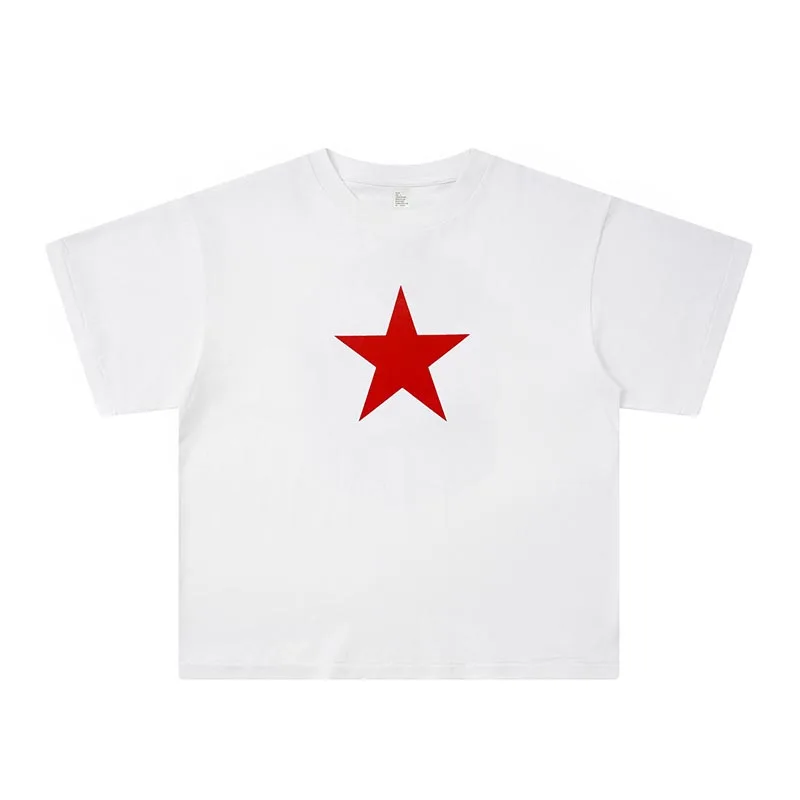 American Kanye West T-Shirt Street Round Neck Top Five-Pointed Star Mask Print Men Women Streetwear Oversized Short Sleeve