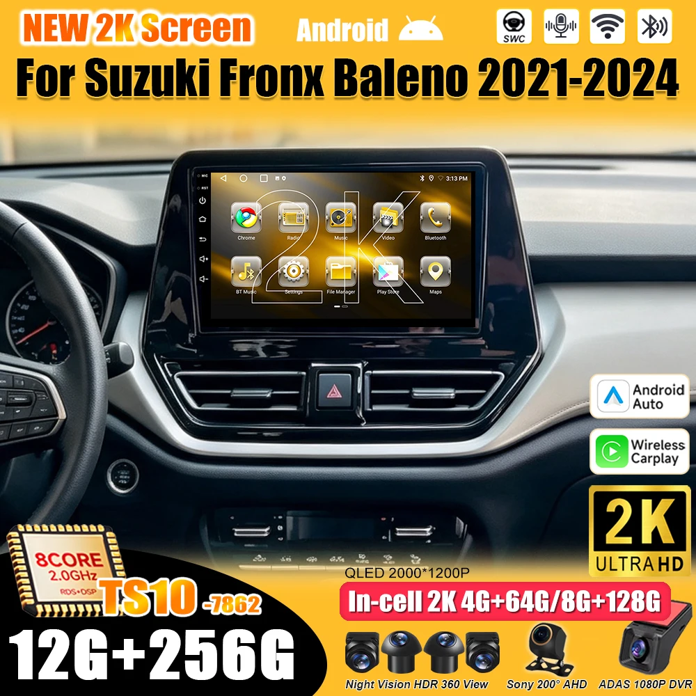 Android 16 For Suzuki Fronx Baleno 2021-2024 Car Radio Stereo Head Unit Multimedia Video Player GPS Navigation 2K QLED 9 Inch 5G