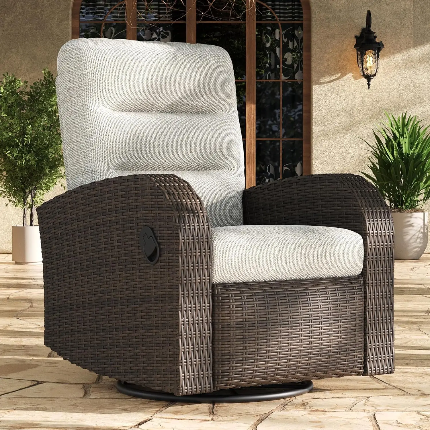 

Oversized Wicker Outdoor Swivel Glider Recliner with Adjustable Backrest & Footrest, Patio Reclining Lounge Chair