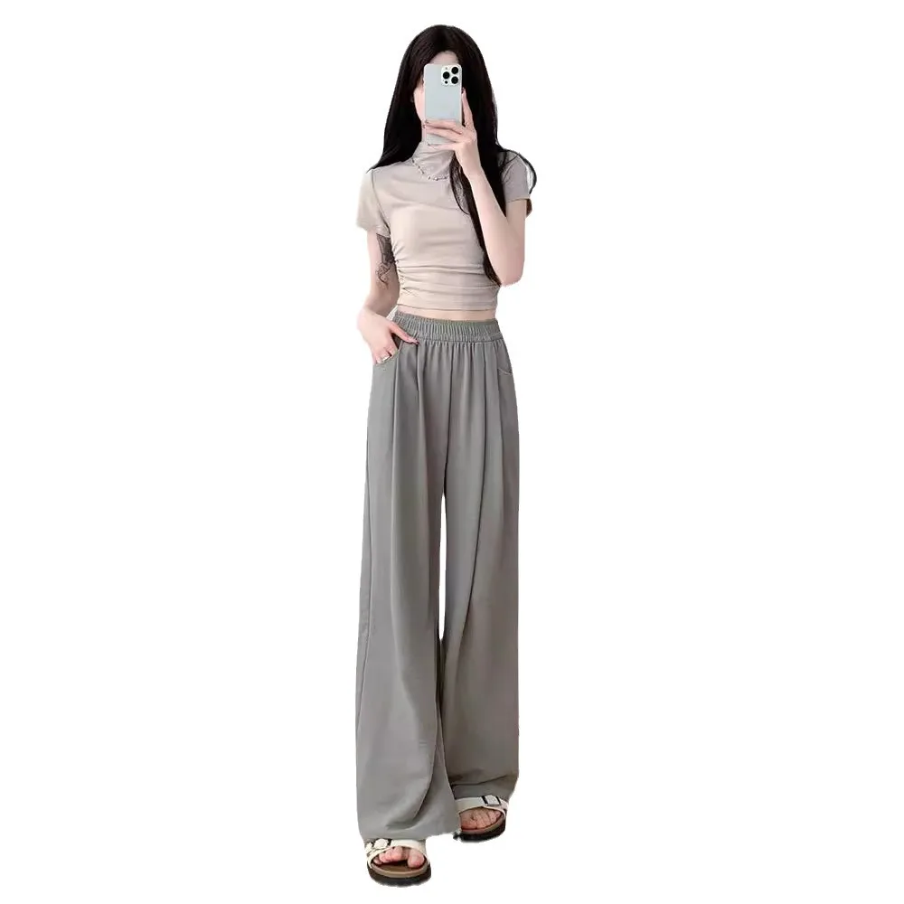 Summer Yamamoto  Pants  Ice  Silk Wide Leg  2024 New  Lightweight  Straight  Leg  Pants Slimming and Loose Fitting Casual  Pants