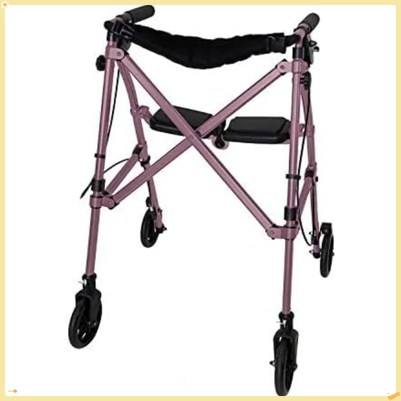 Rollator salvaspazio con sedile, camminatore pieghevole leggero per anziani, rosa