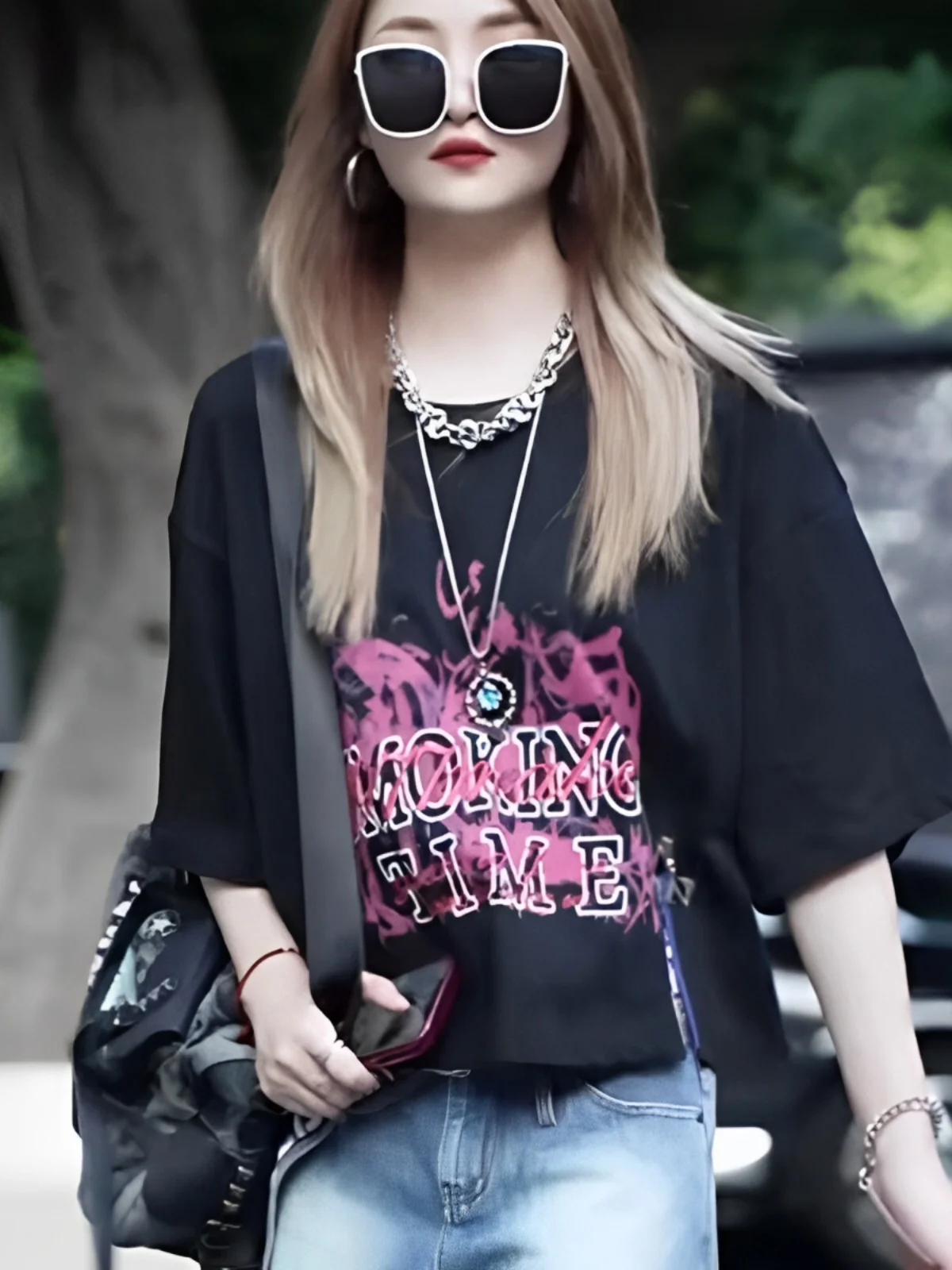 

Loose Oversized Crew Ne ort Sve Pure Cotton T-irt Women's Faion Summer Print Split f Sve Top Korean Sle