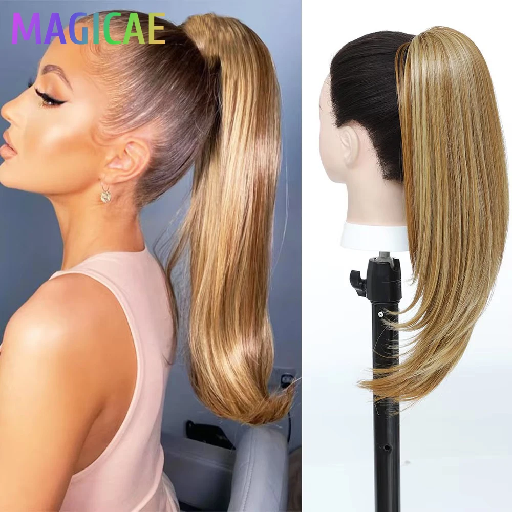 

Прямой хвост-шиньон 18 дюймов, омбре, коричневый, 6 оттенков # Синтетические волосы для наращивания Blonde Piano Highlight P6/27 Bio, хвосты-шиньоны на завязках