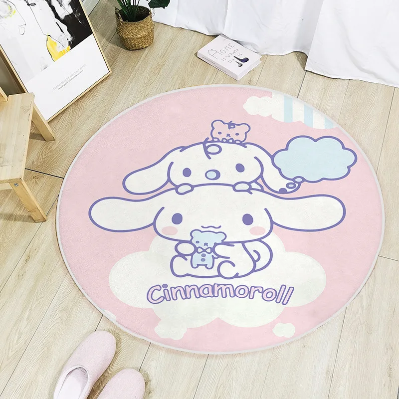 60-160cm Sanrio Cinnamoroll Round Carpet Bedside Blanket Bedroom Doormat Non-slip Floor Mat Home Living Room Kids Room Decor Rug