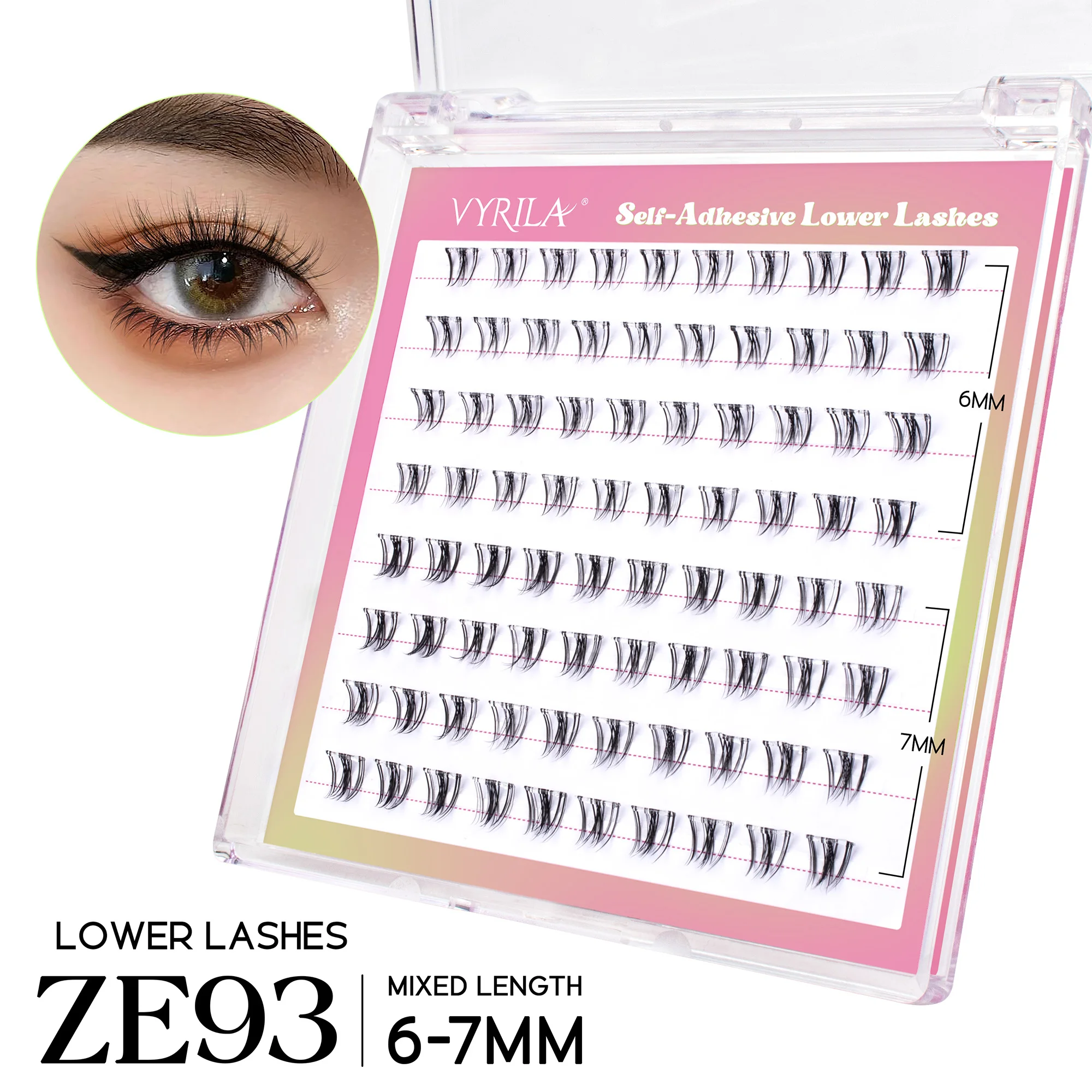 VYRILA Selbstklebende Cluster-Wimpern, kleberfrei, DIY, individuelle Wimpernverlängerung, natürliche weiche Wimpern, kein Kleber erforderlich, segmentierte Wimpern