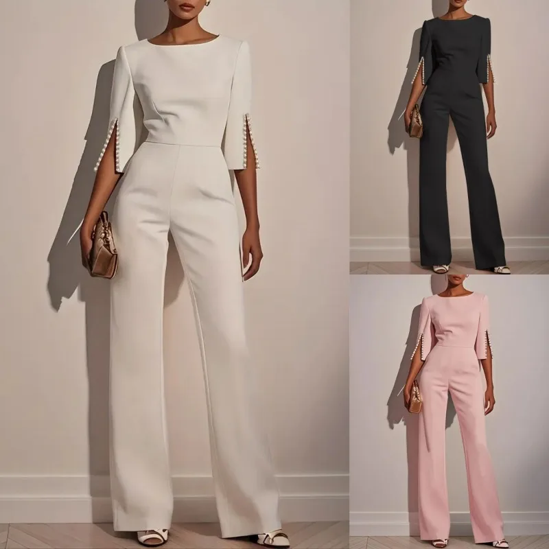 

Spring And Summer Solid Embroidered Flares Slim Jumpsuits For Women New Fashion Elegnat Black Casual Jumpsuits Womens Clothing