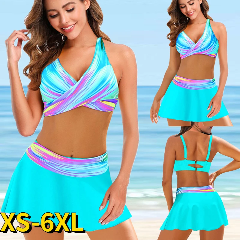 Bañador de dos piezas para mujer, traje de baño Sexy, conjunto de Bikini azul a la moda, Tankini con estampado de arcoíris, Monokini, ropa de playa 2022