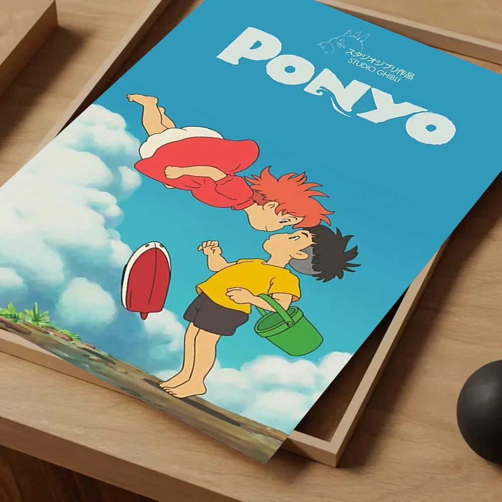 1pc Ponyo On Cliff By The Sea Poster zelfklevende kunst waterdicht papier sticker koffiehuis bar kamer muur decor