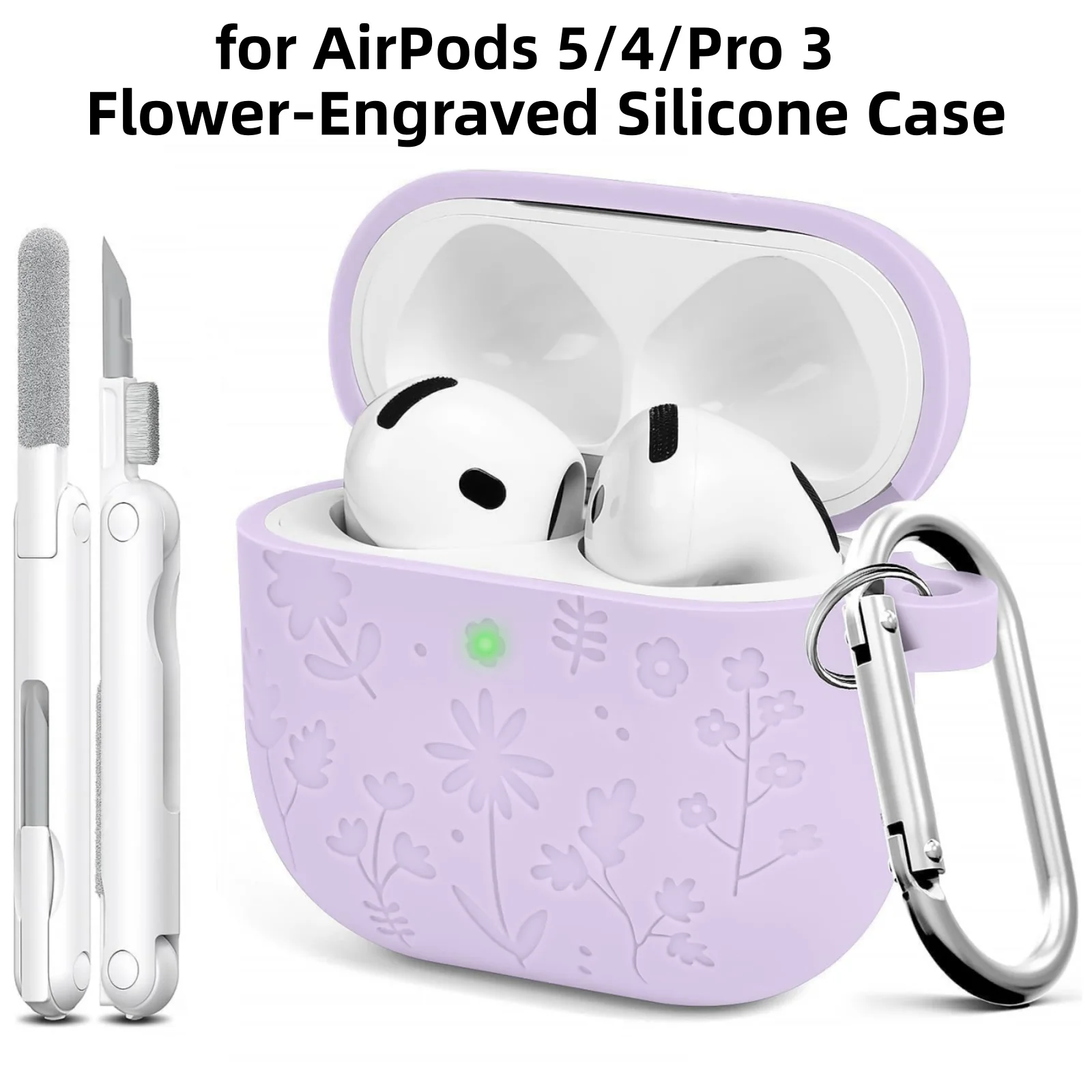 for AirPods 5/4 (2026/2024) Silicone Case Flower-engraved Cover with Keychain Soft Full Protective Cases for AirPods 5/4/Pro 3