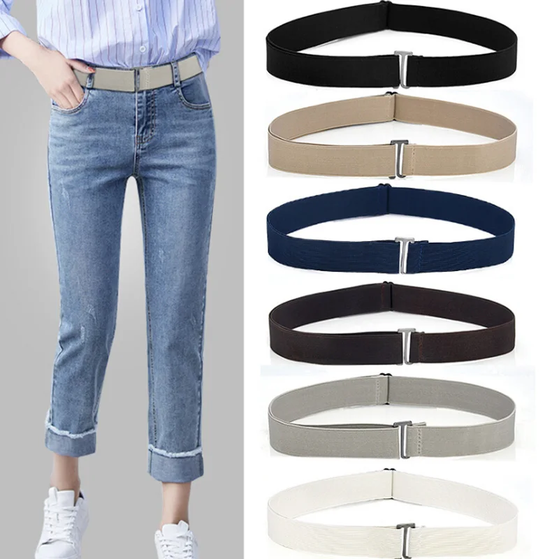 

New Women Invisible Belt Buckle Plastic Comfortable Elastic Belt For Women Men Adjustable No Show Web Belt For Jeans