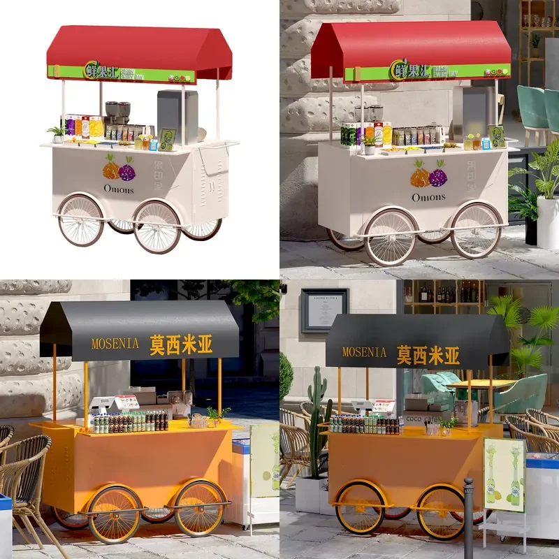 Portable Wrought Iron Food Cart European Style Mobile Snack Stall Outdoor Vending Kiosk for Night Market Mall Promotional Use