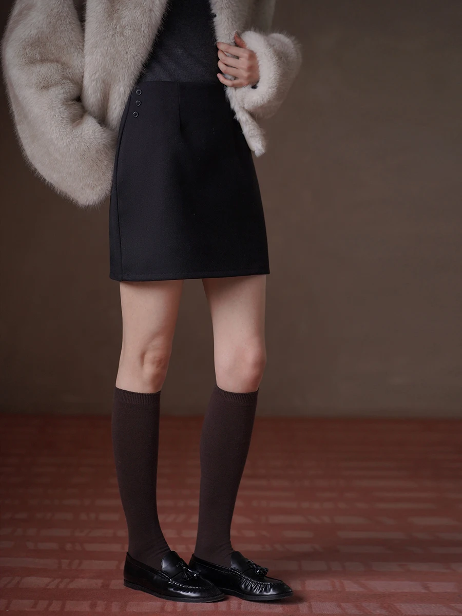 

Slimming High Waist ort A-Line Skirt Quali Woolen Fabric Button Design Commute Friendly Casual Faionable for Teens And ...