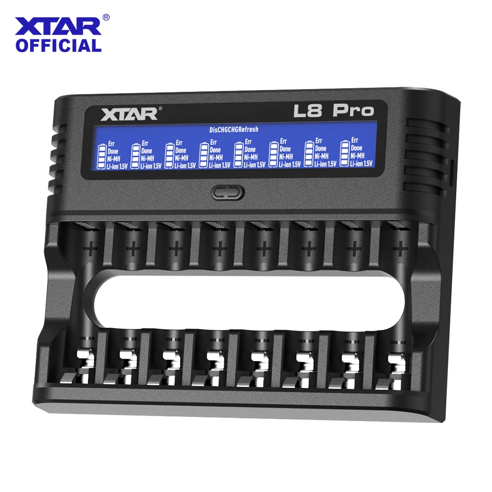 Зарядное устройство XTAR L8 Pro для аккумуляторов AA/AAA, 8 слотов, умное зарядное устройство для Ni-MH и 1.5V Li-ion, быстрая зарядка + глубокая восстановительная зарядка, функция 0V Wake-Up, USB-C, надежный захват
