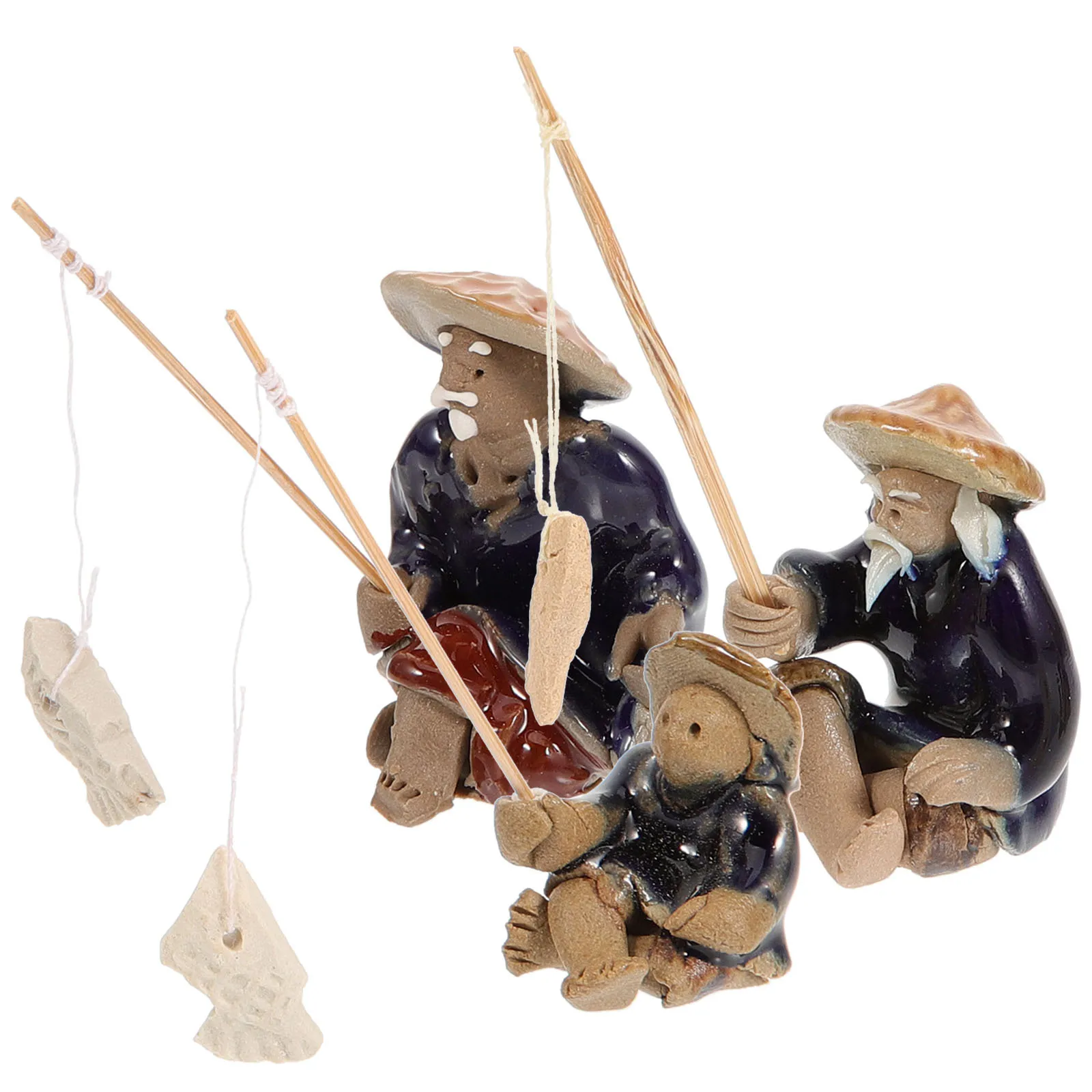 

3Pcs Ceramic Fisherman Statue Miniature Decorative Sculpture for Fish Tank Aquarium Home Desk Landscape Ornament