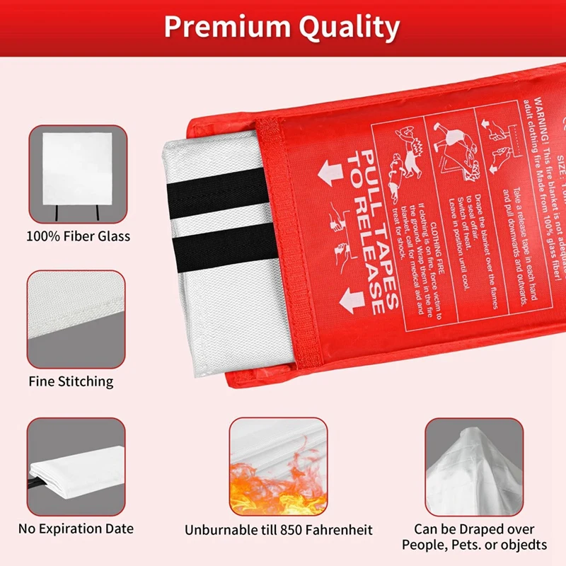 Emergency Fire Blanket For Home Extinguishing Blanket White Fiberglass Fabric For Home, Kitchen School Office, Car, And Grill