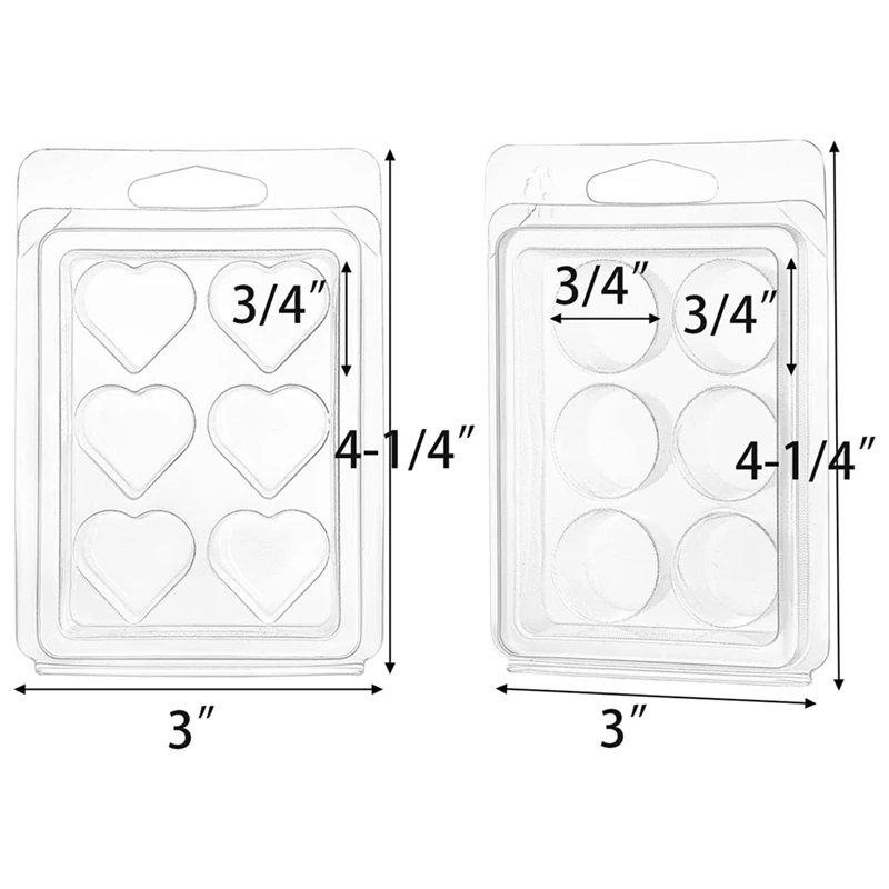 100 Pack Wax Melt Clamshell Mold 6-Cavity Clearmold Empty Plastic Wax Melt Container For DIY Wax Melt , Heart And Round