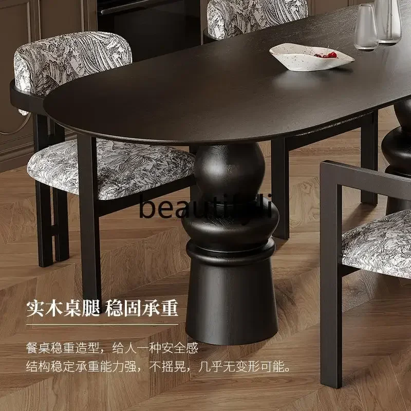 Q132 Medieval style solid wood dining table Household oval  Retro dining table Creative table