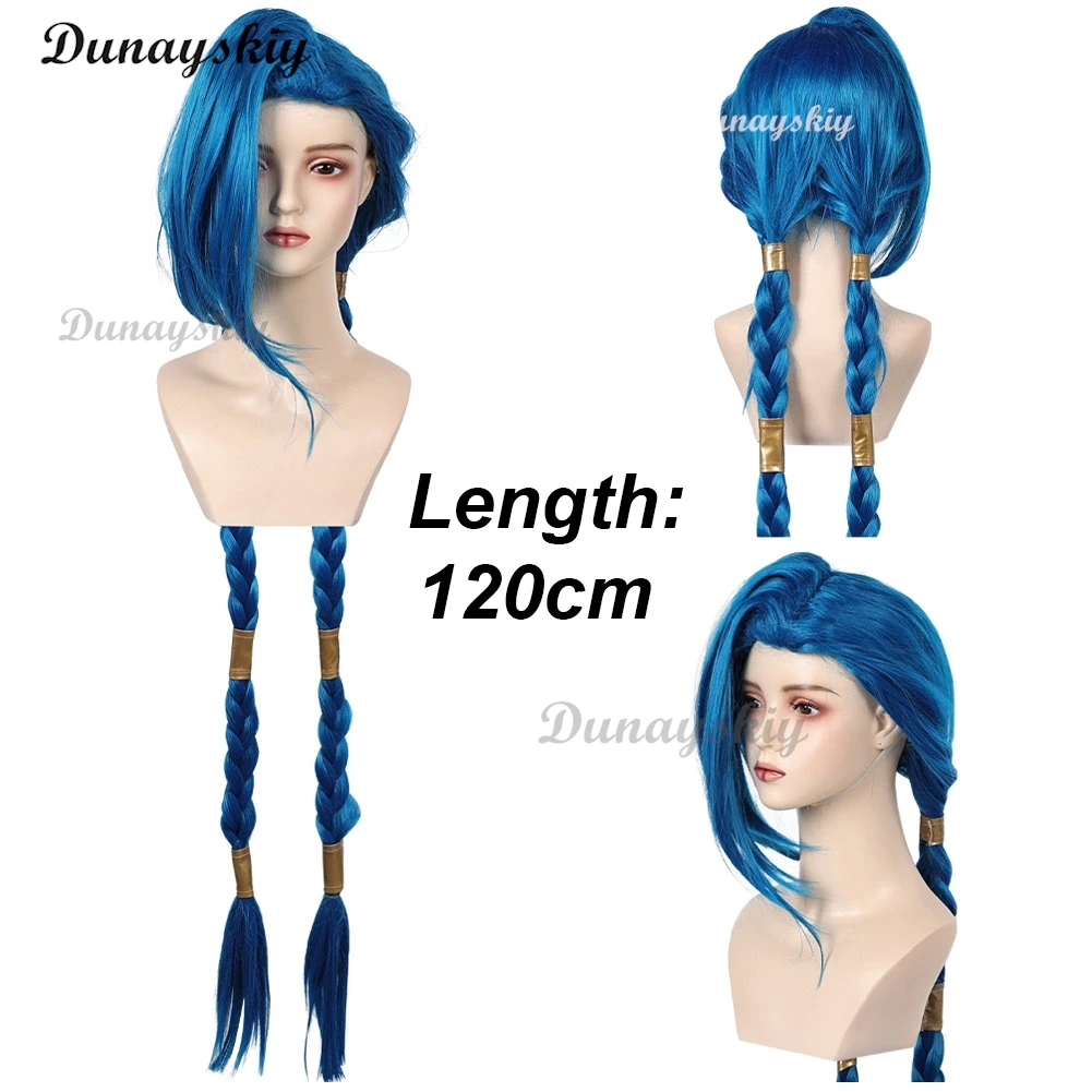 Arcane jinx perucas jogo lol tv 2 cosplay acessórios de fantasia mulher adulta roleplay fantasia azul longo trançado cabelo feminino personalizado