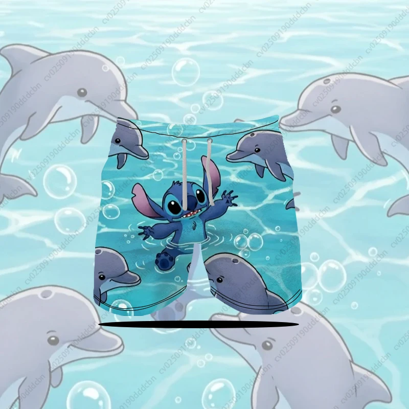 

Мужские пляжные шорты Disney Stitch — ярко-синий гавайский купальник, одежда для пляжного отдыха, удобные дышащие спортивные шорты