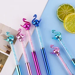 4Pcs/Lot Cute Flamingo Crystal Ballpoint Pen 0.7mm Blue Ink Swan Rotating Gel Pens Student School Office Writing Stationery