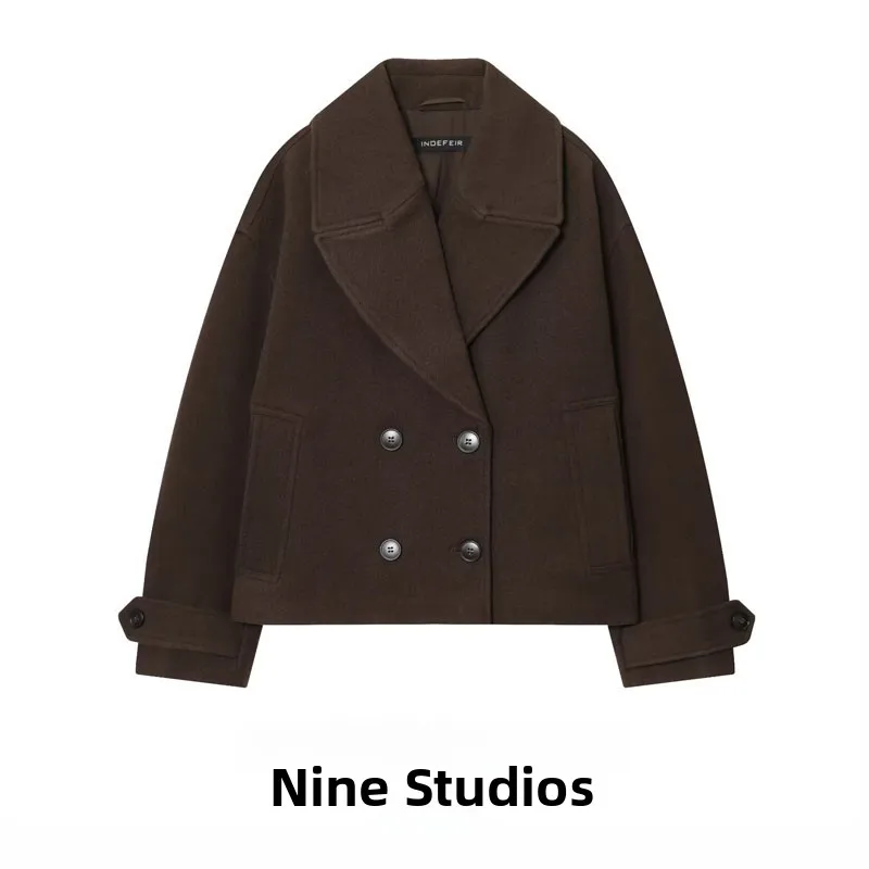 

Свободный крой, повседневное двубортное пальто, тюжет, женская верхняя одежда с отложным воротником, футболка-чултер длины Sve European Sle